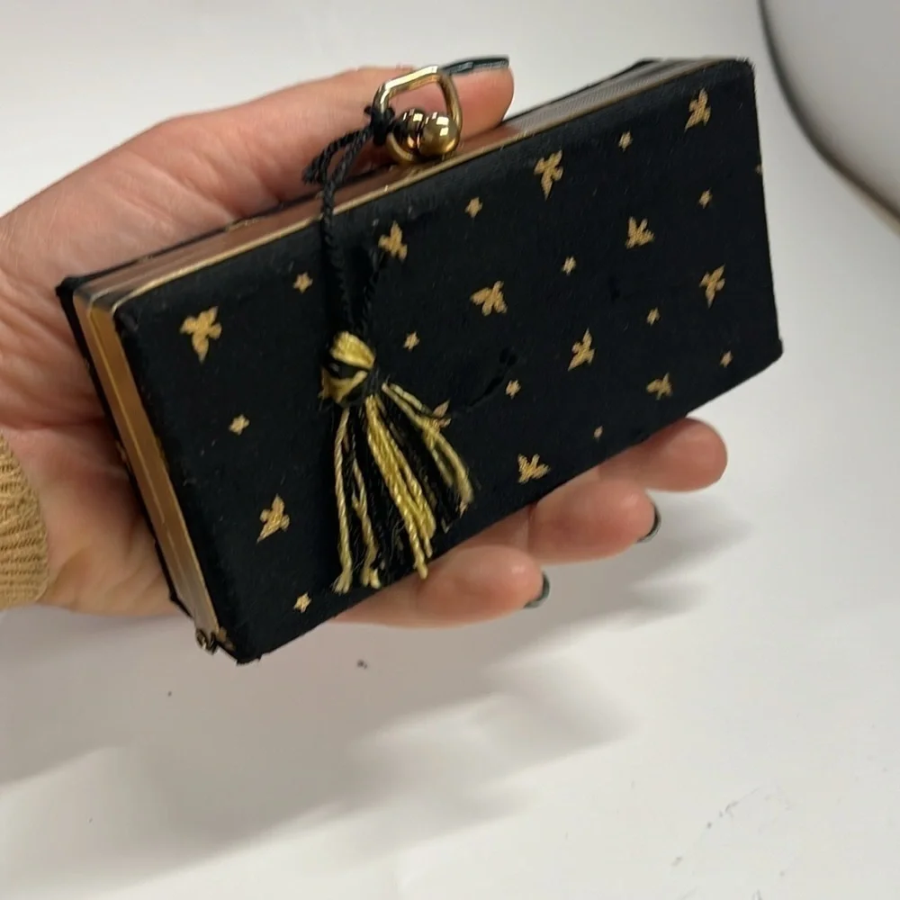 Vintage 60s Belding Corticelli Gold & Black Structured Brocade Box Clutch Case